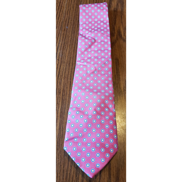 Tommy Hilfiger Men's Silk Blend Tie Pink Geometric Circle Pattern Necktie Tie - Picture 1 of 9